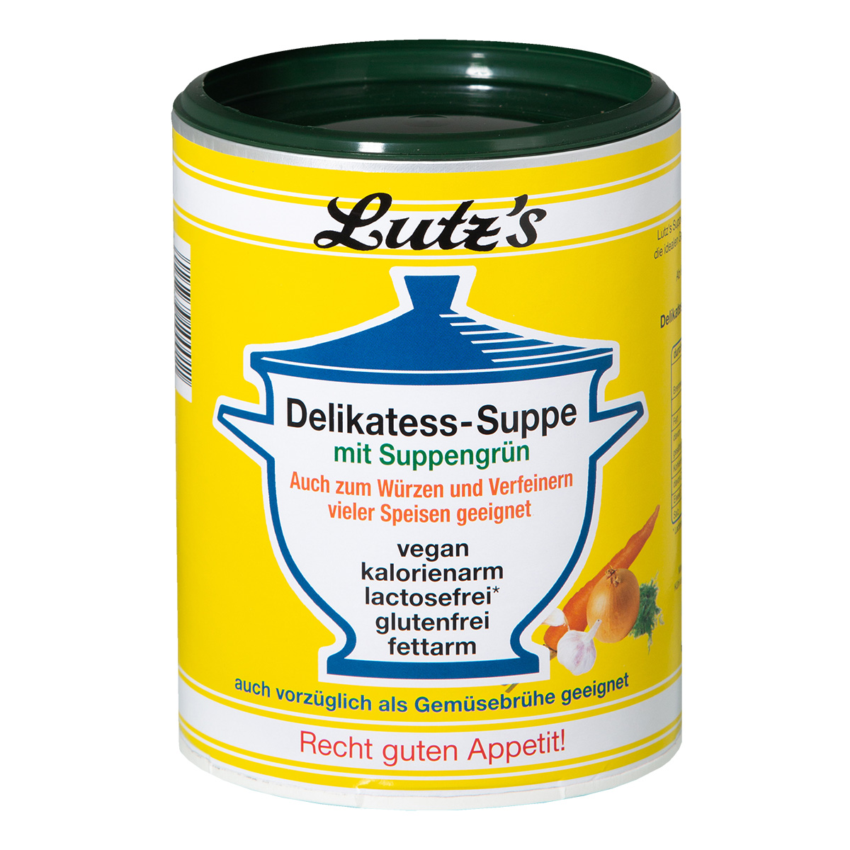 Delikatess-Suppe mit Suppengrün Front